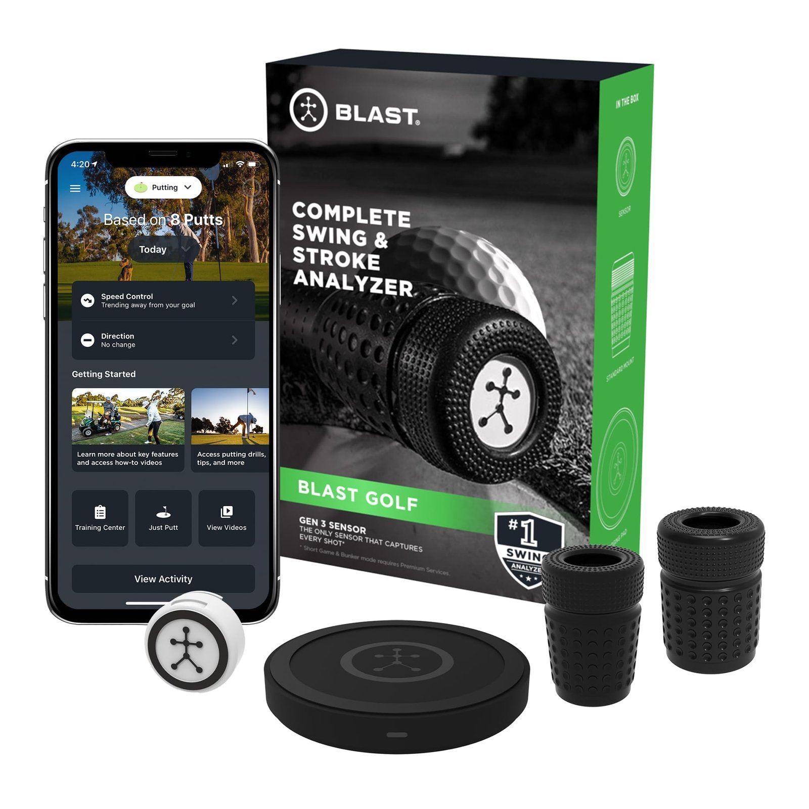 Blast Golf swing and stroke analyzer kit with phone app and accessories