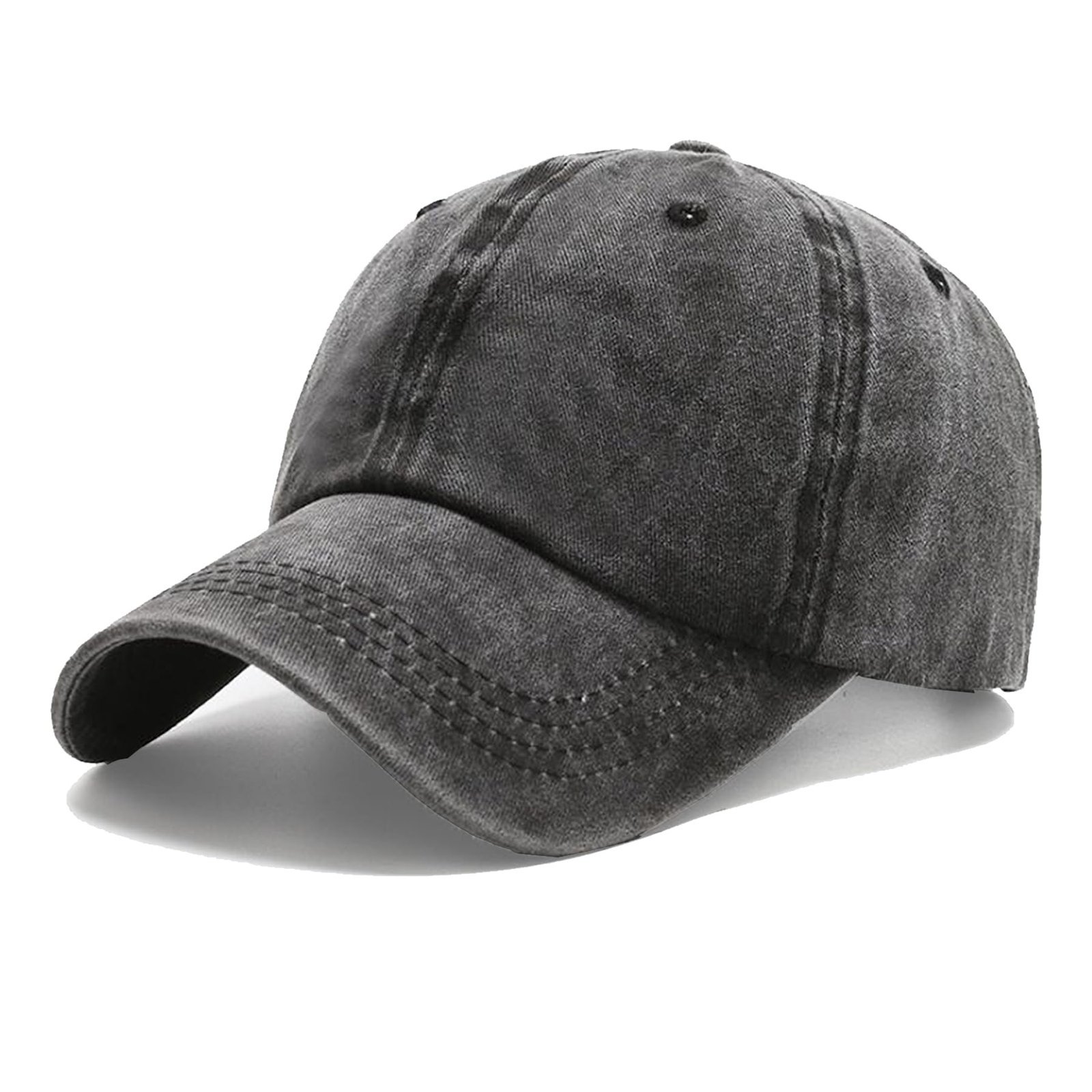 Gray baseball cap with a curved brim, isolated on white background