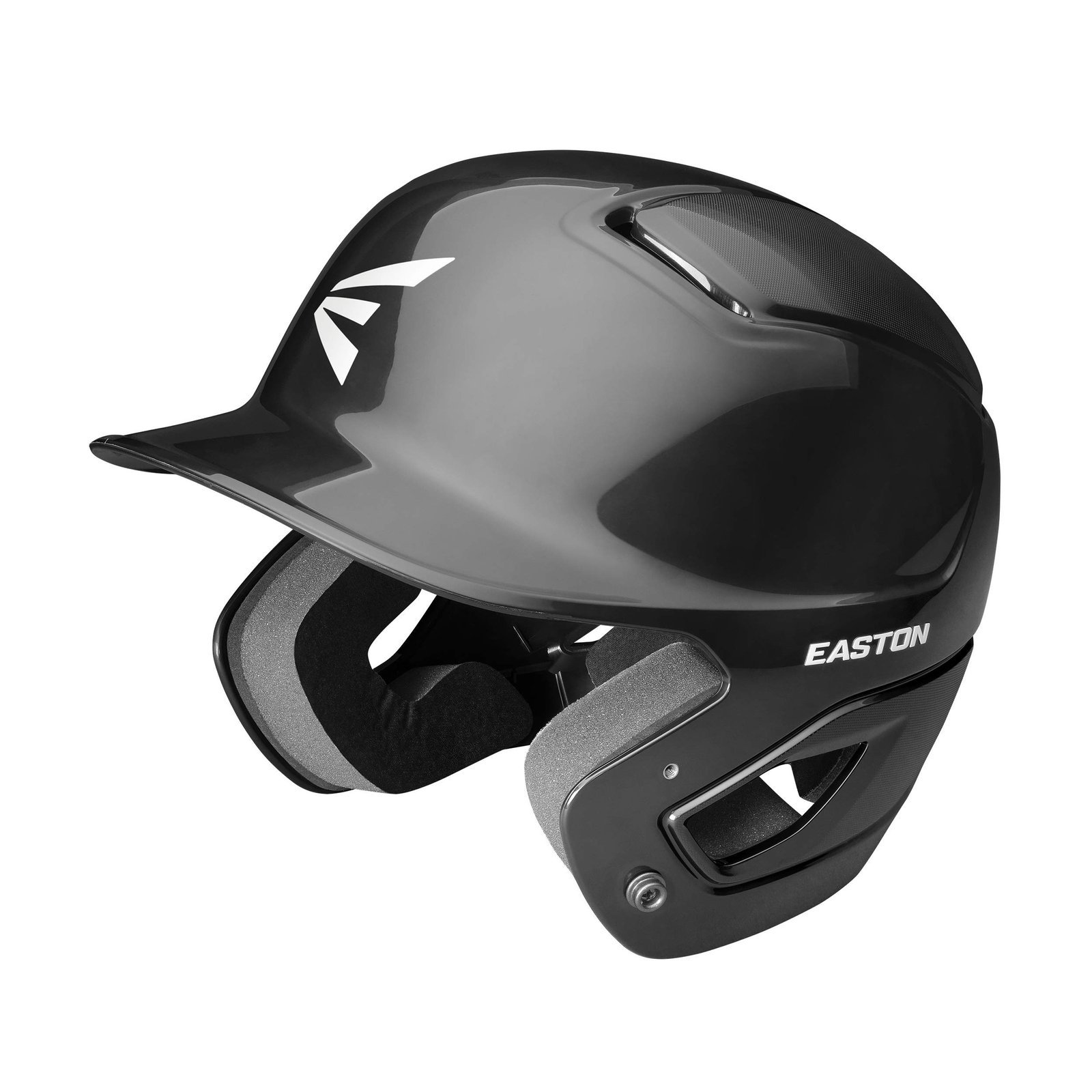 Black Easton baseball helmet with white logo and ear padding