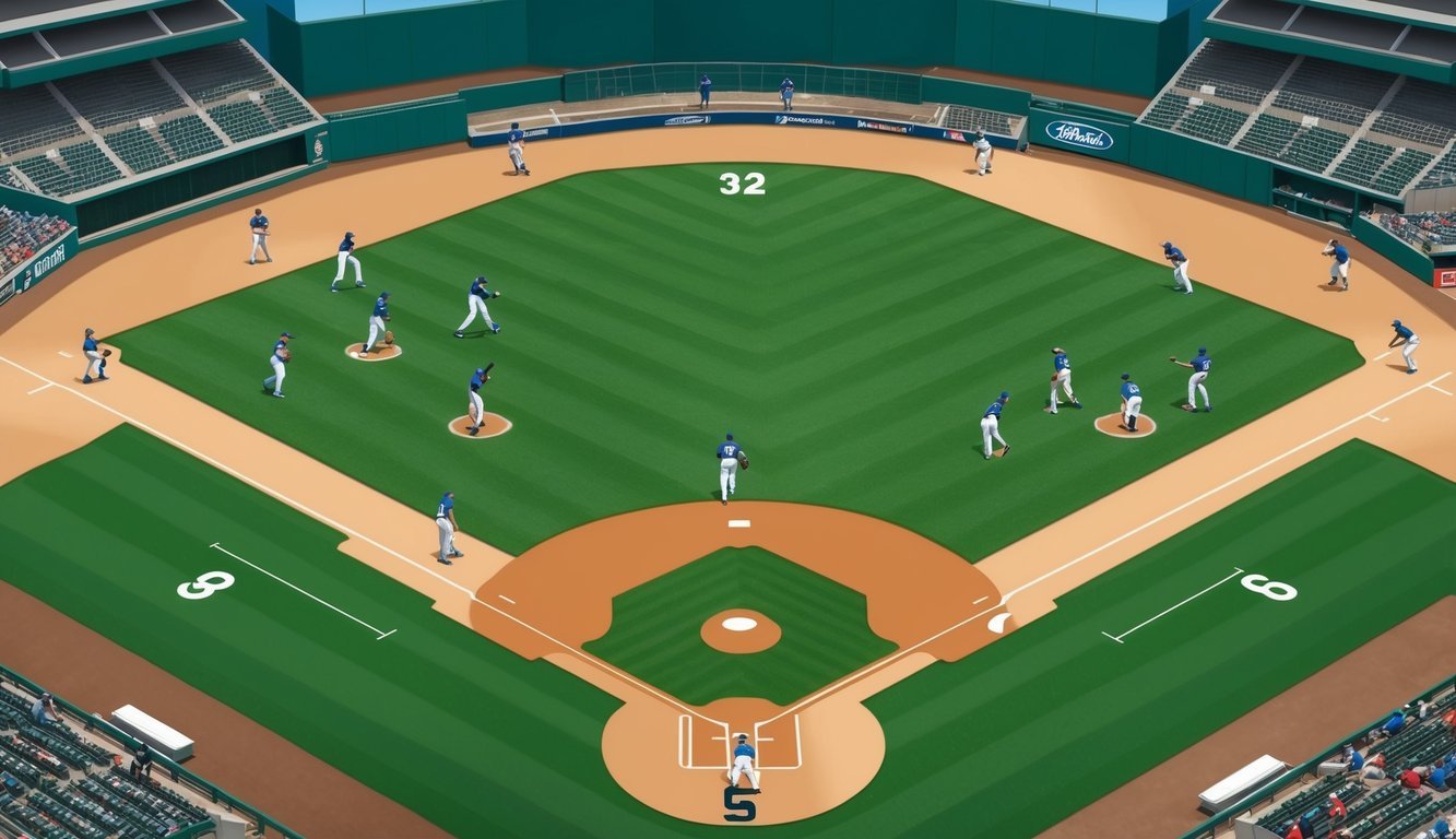 Players positioned strategically on the baseball field, with numbers marking each position