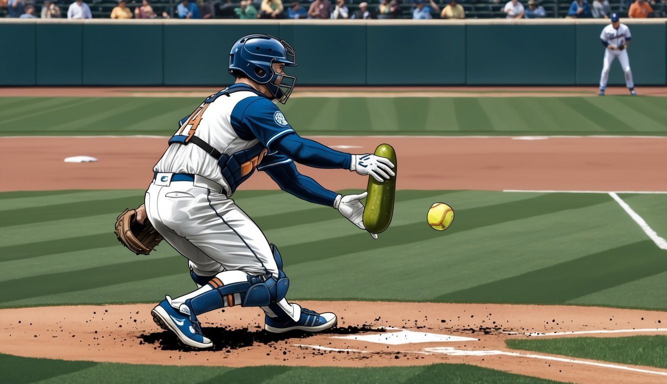 A baseball player strategically positions a pickle pickle while fielding