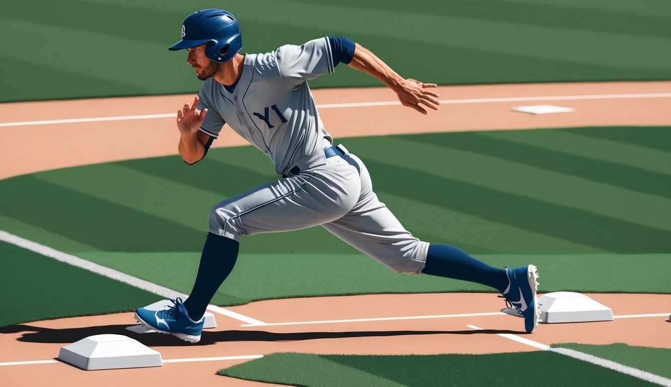 A baseball player practices pickle drills, running between bases with precision and agility