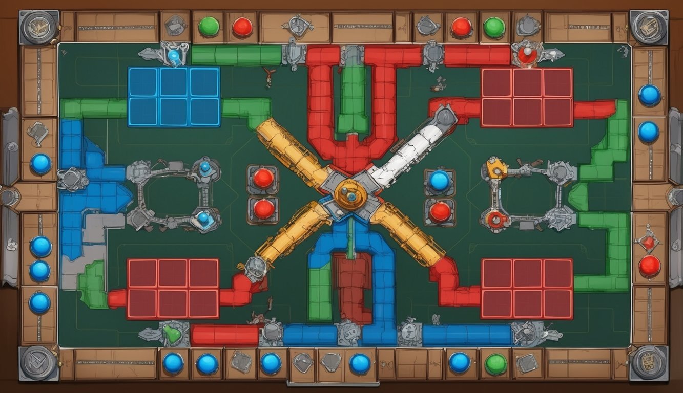 A game board with a strategic layout of splitters and paths