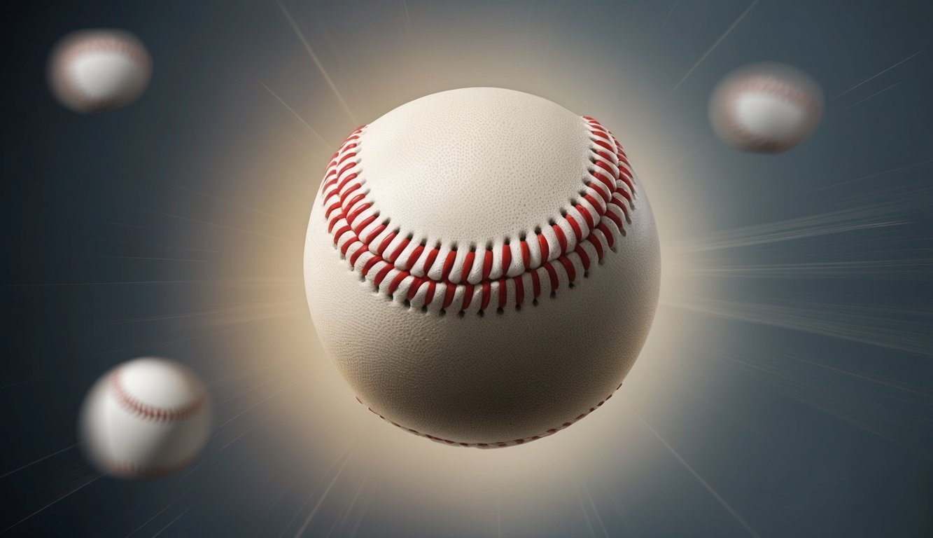 A baseball spinning in mid-air, with blurred seams and unpredictable movement