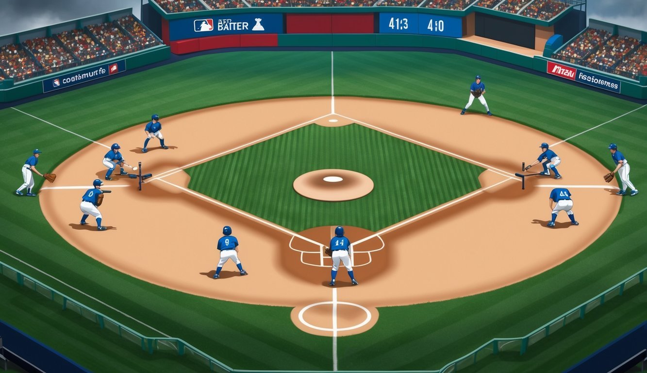 A baseball field with players shifting positions based on the batter's tendencies