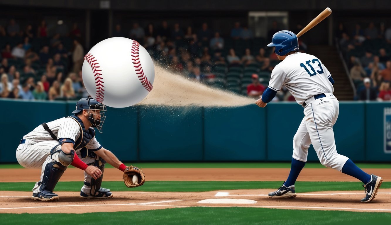 Baseball player swings at a pitch, catcher ready to catch the ball