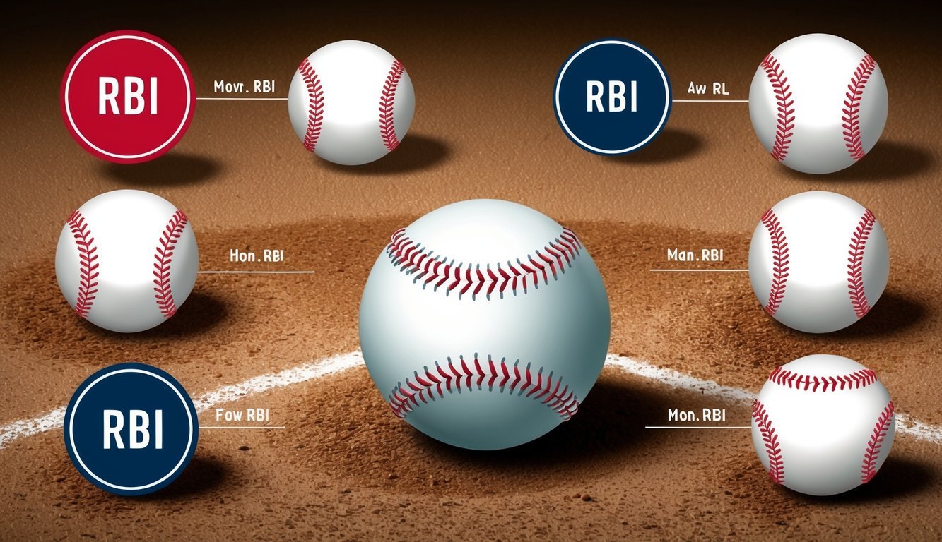 A baseball with various symbols representing different scenarios for RBI