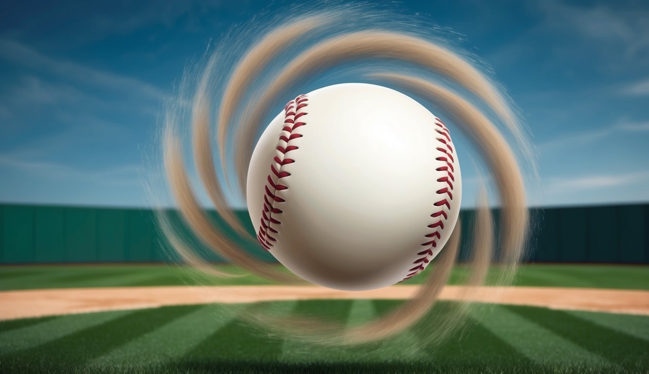 A baseball spinning mid-air, showing the movement and physical dynamics of a changeup pitch