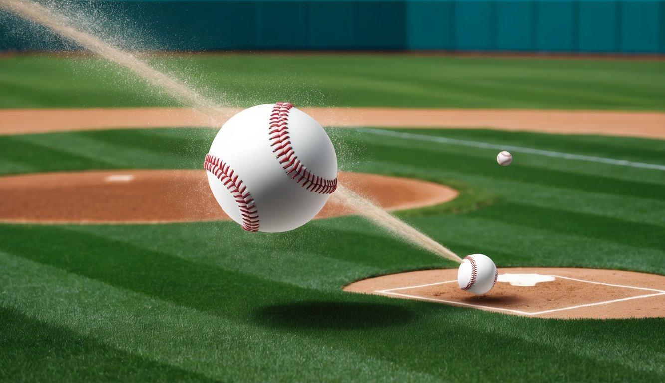 A baseball flying through the air, spinning wildly with a unique trajectory compared to other pitches