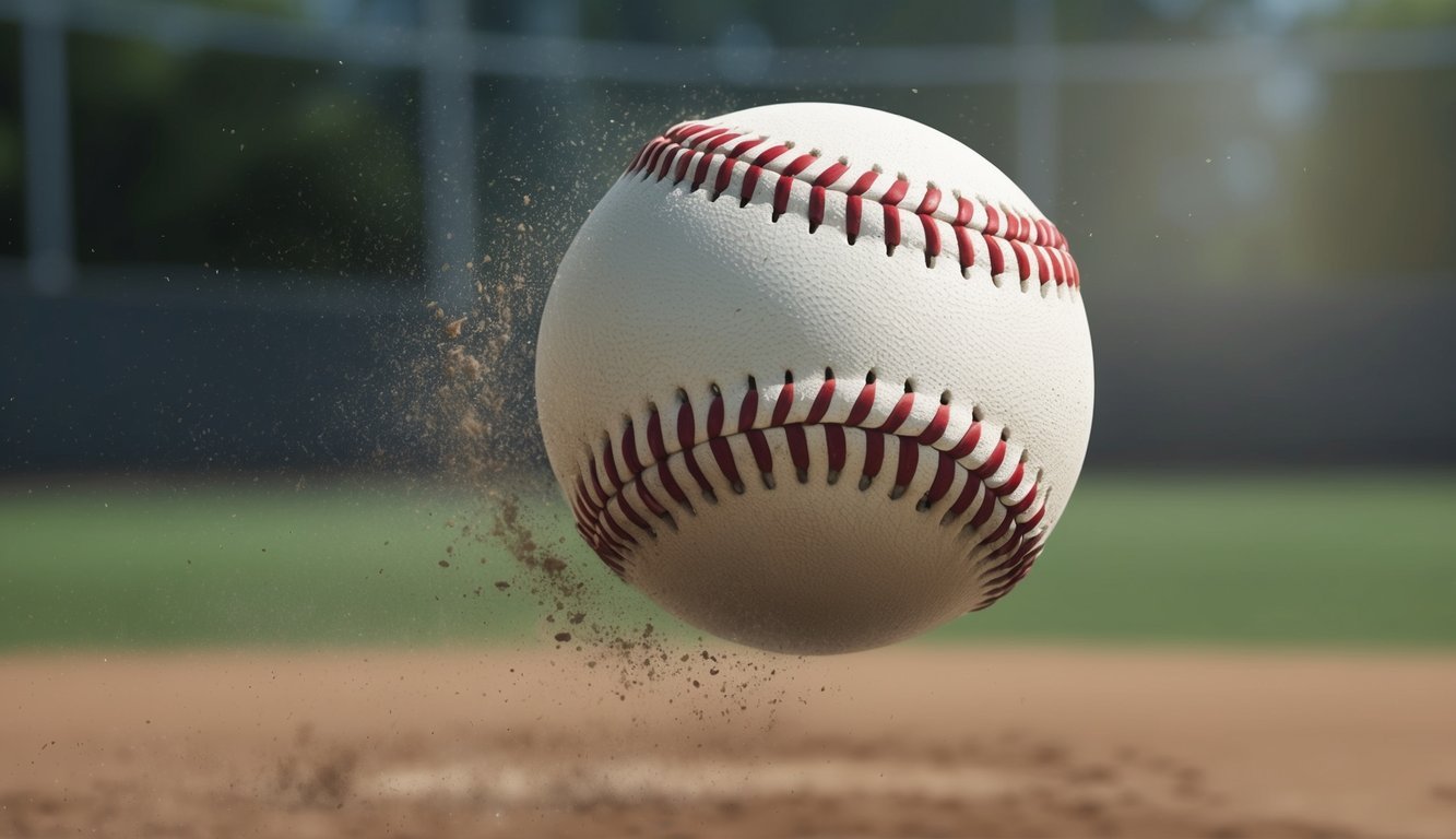 A baseball flying erratically through the air, spinning and changing direction unpredictably