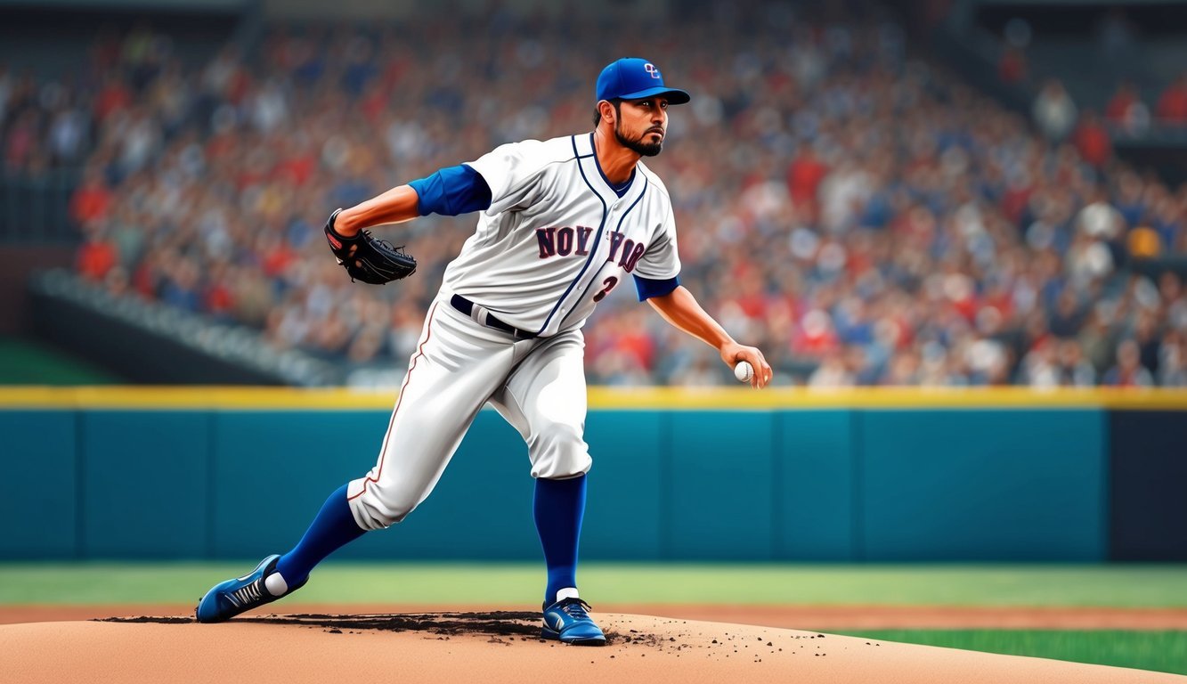 A baseball pitcher stands on the mound, eyes focused, body tense, and mind sharp, ready to deliver a powerful pitch