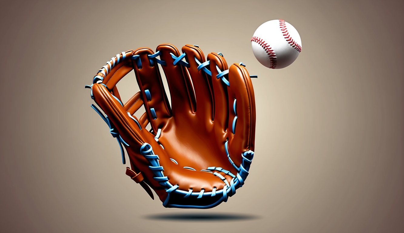 A baseball glove open and ready to catch a ball, with a baseball in mid-air heading towards it