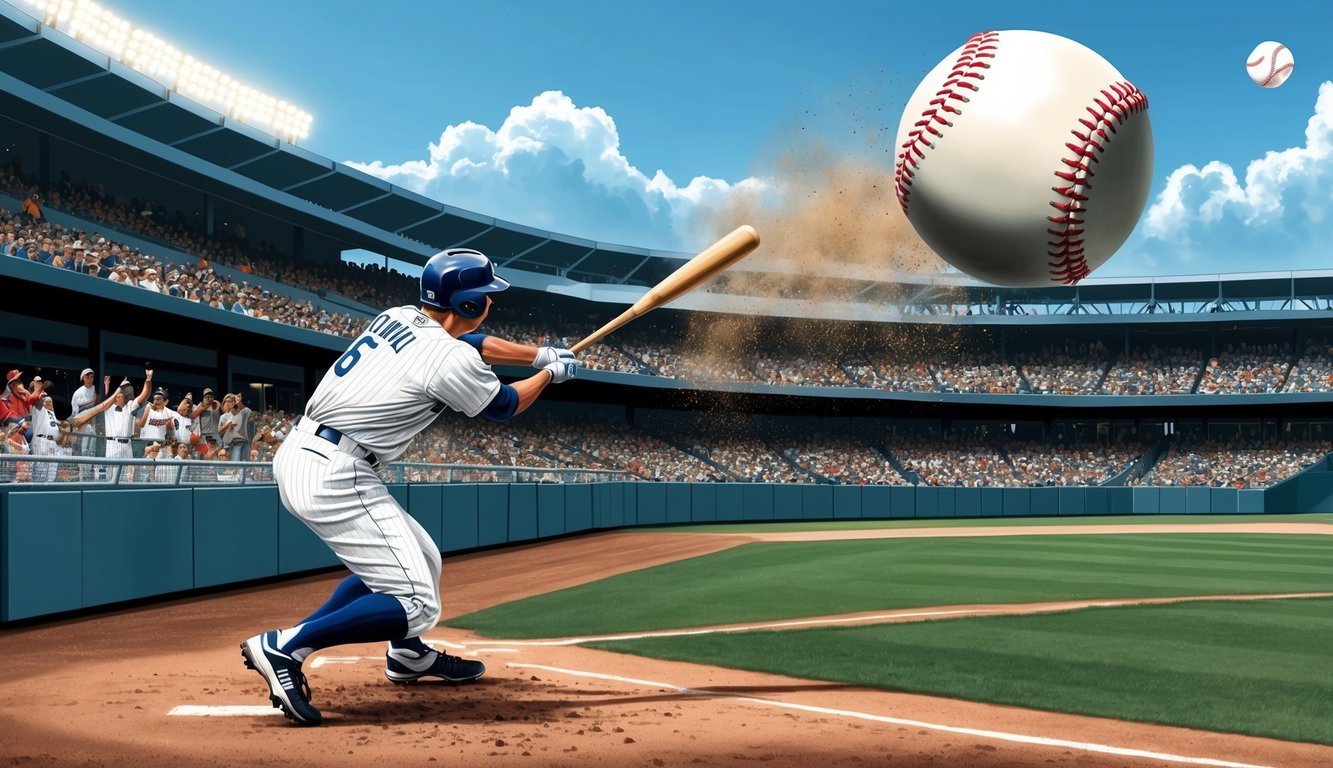 A baseball soaring over the fence, narrowly missing the crowd, captures a historic foul ball moment