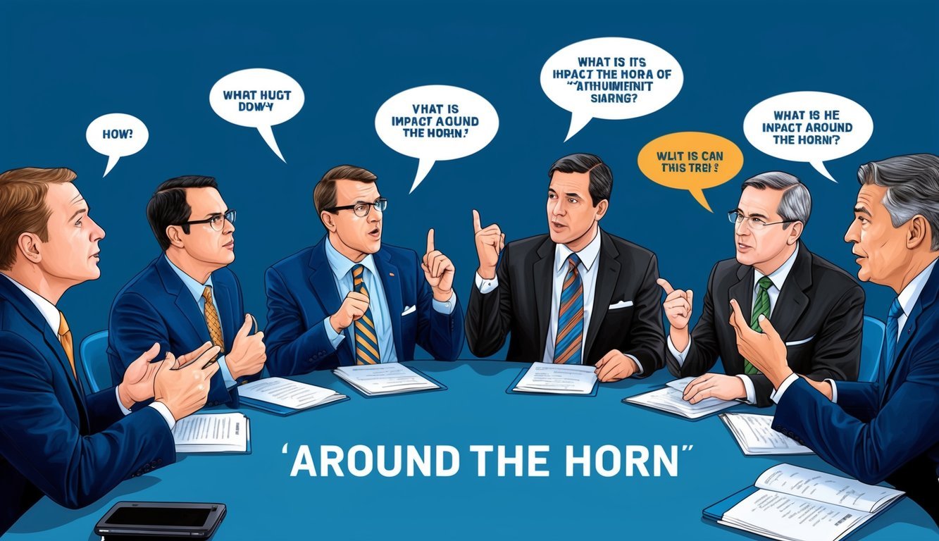 A group of sports media professionals engage in a lively debate, each expressing their opinions on the impact of "Around the Horn" on the industry