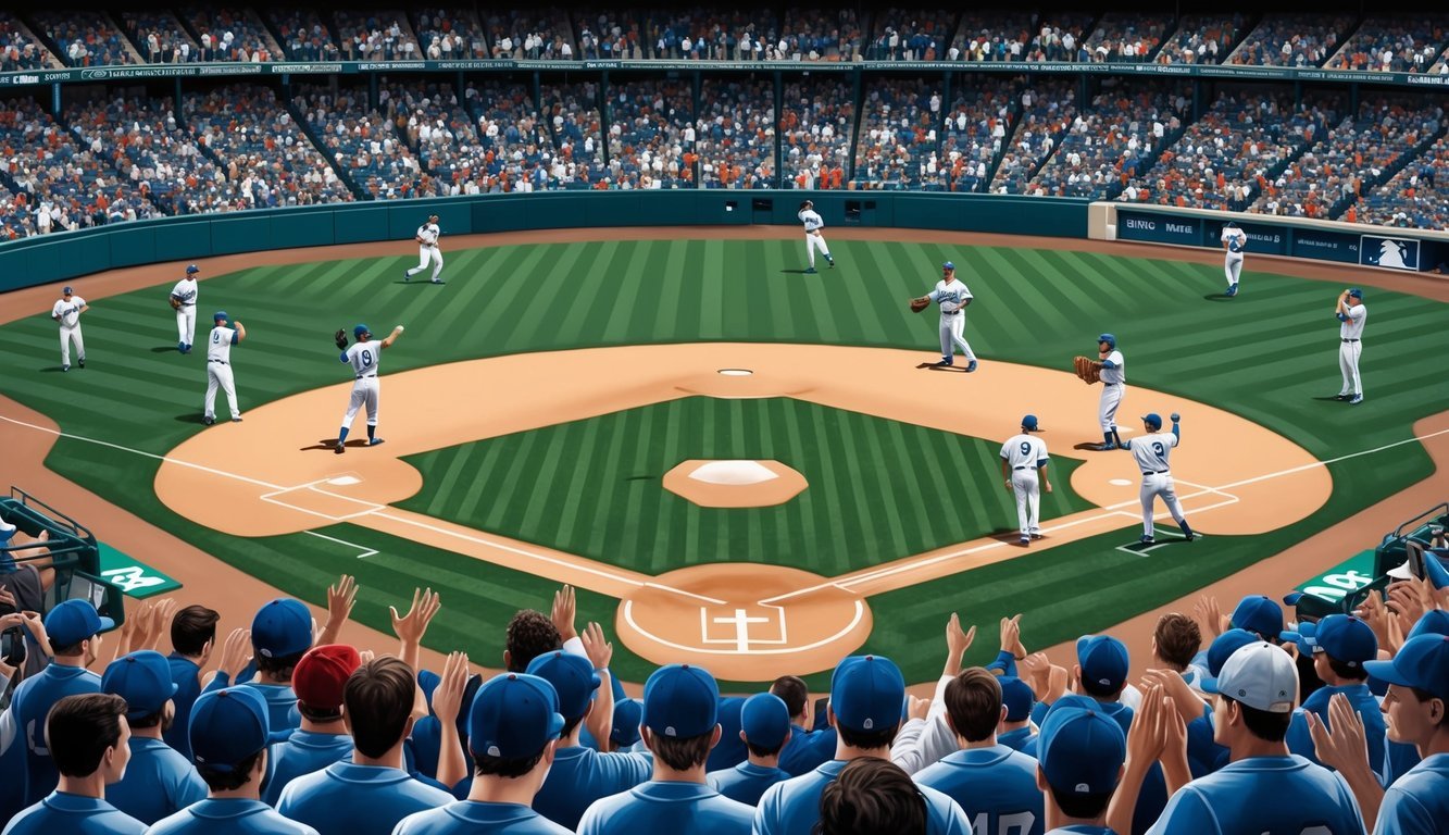 A baseball game ends early due to the mercy rule, players showing sportsmanship.</p><p>Crowd cheers respectfully