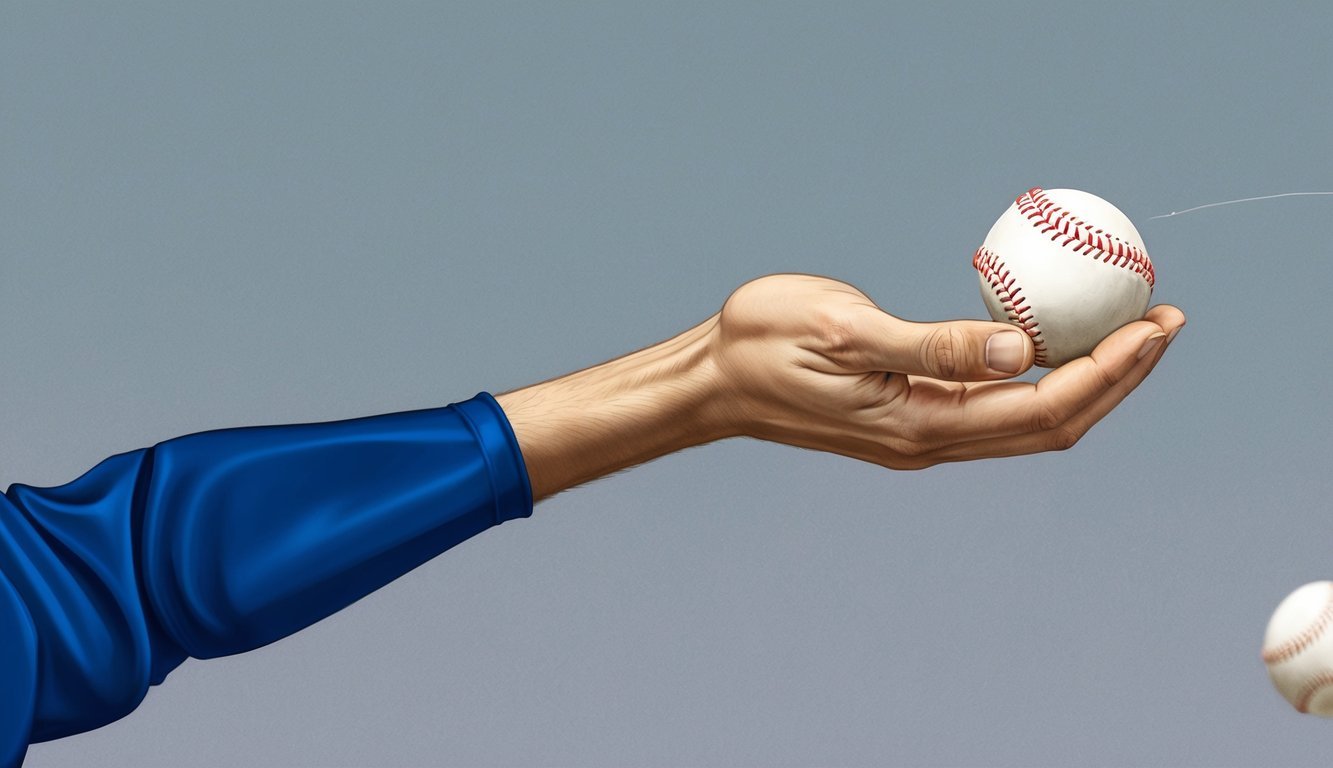 A pitcher's hand releasing a baseball with a spinning motion, demonstrating the proper technique for throwing a slider