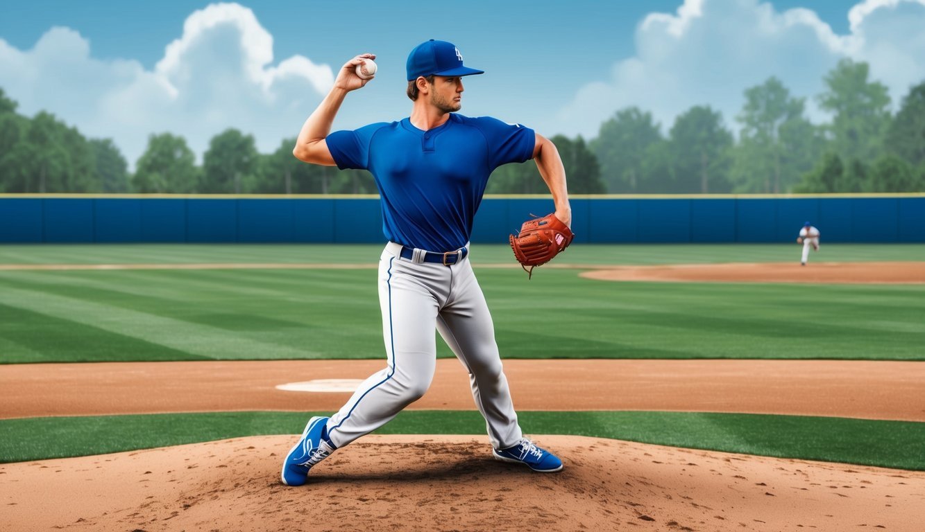 A baseball pitcher demonstrating the grip and release of a slider pitch, with the ball spinning off to the side