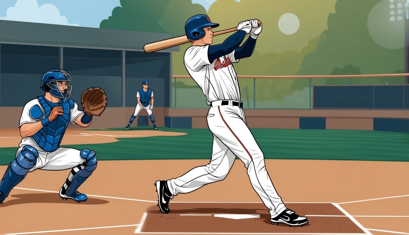 A baseball player demonstrating proper batting techniques on the field