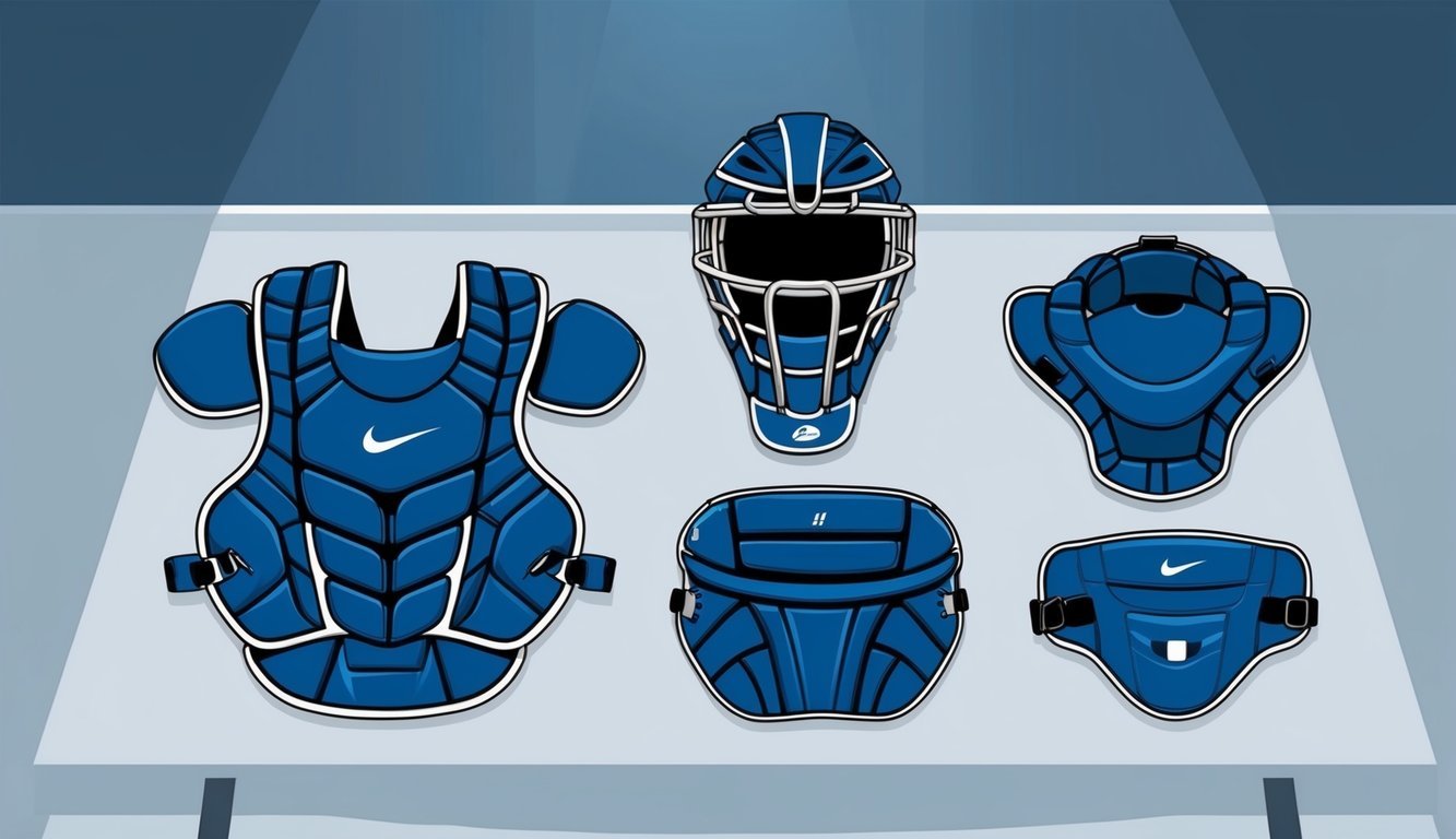 A catcher's gear set laid out on a clean, well-lit surface, showcasing its protective and comfortable features