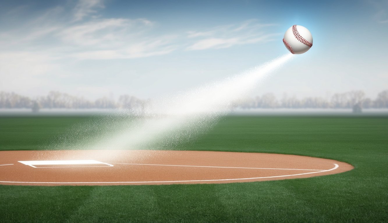 A baseball flying through the air after being thrown with proper technique, with focus on the trajectory and form of the throw