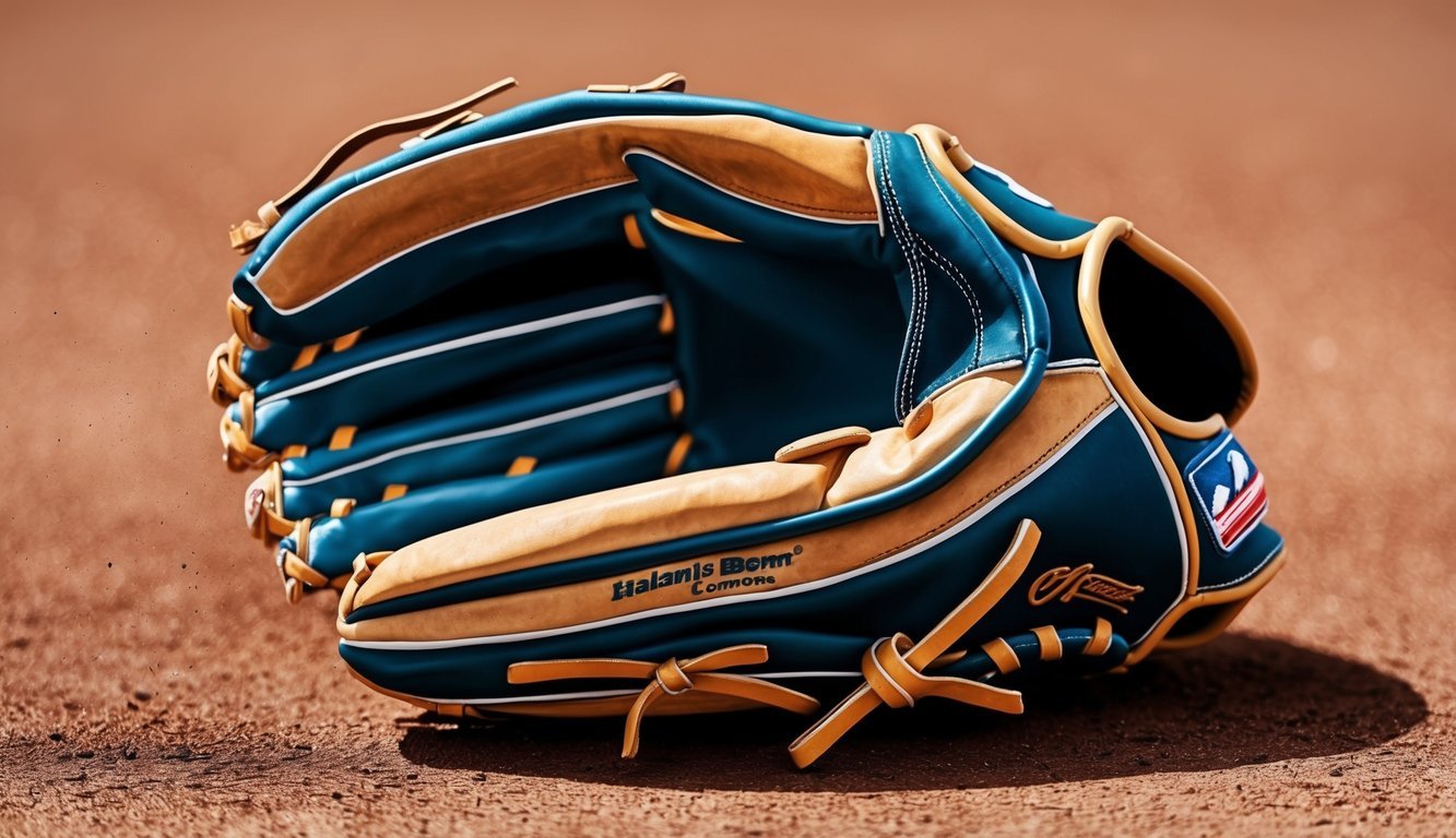 A baseball glove is being broken in and conditioned, with a focus on the pocket of the glove