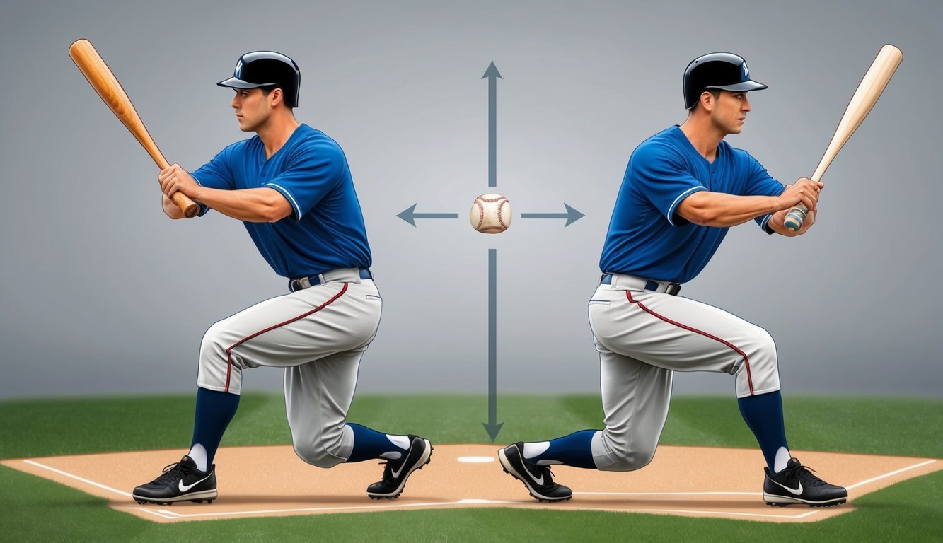 A baseball player holds a one-piece and two-piece bat, comparing their weight and balance