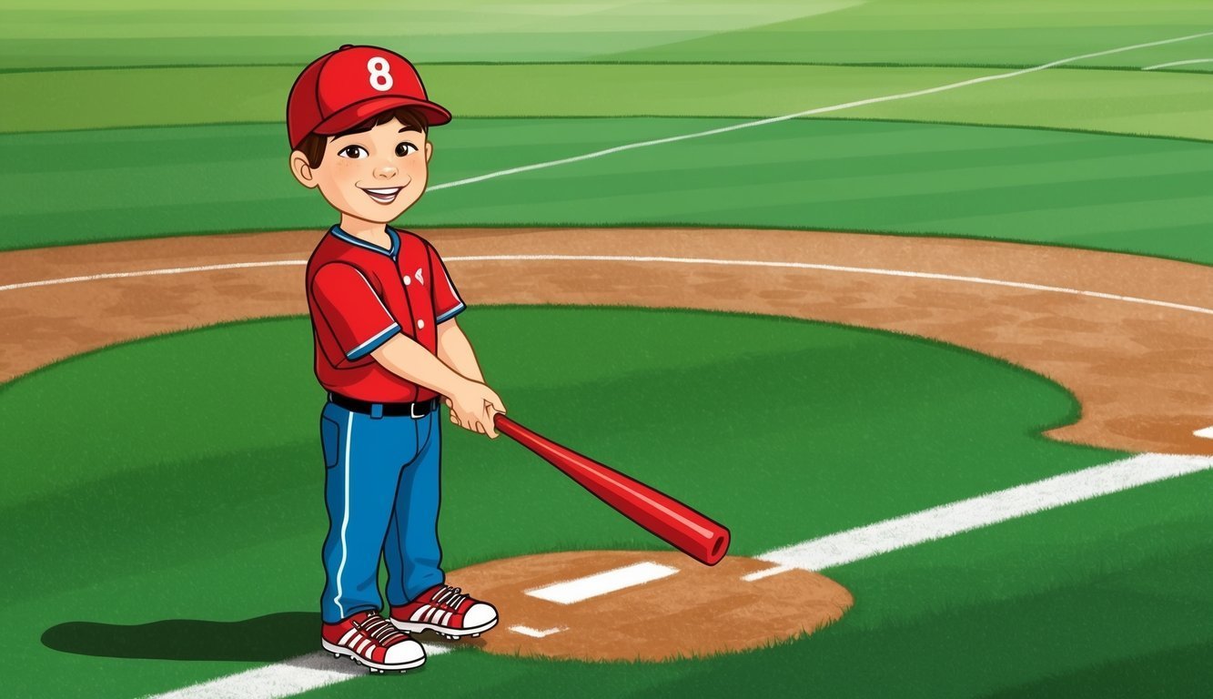 Young baseball player in uniform holding a bat on a baseball field