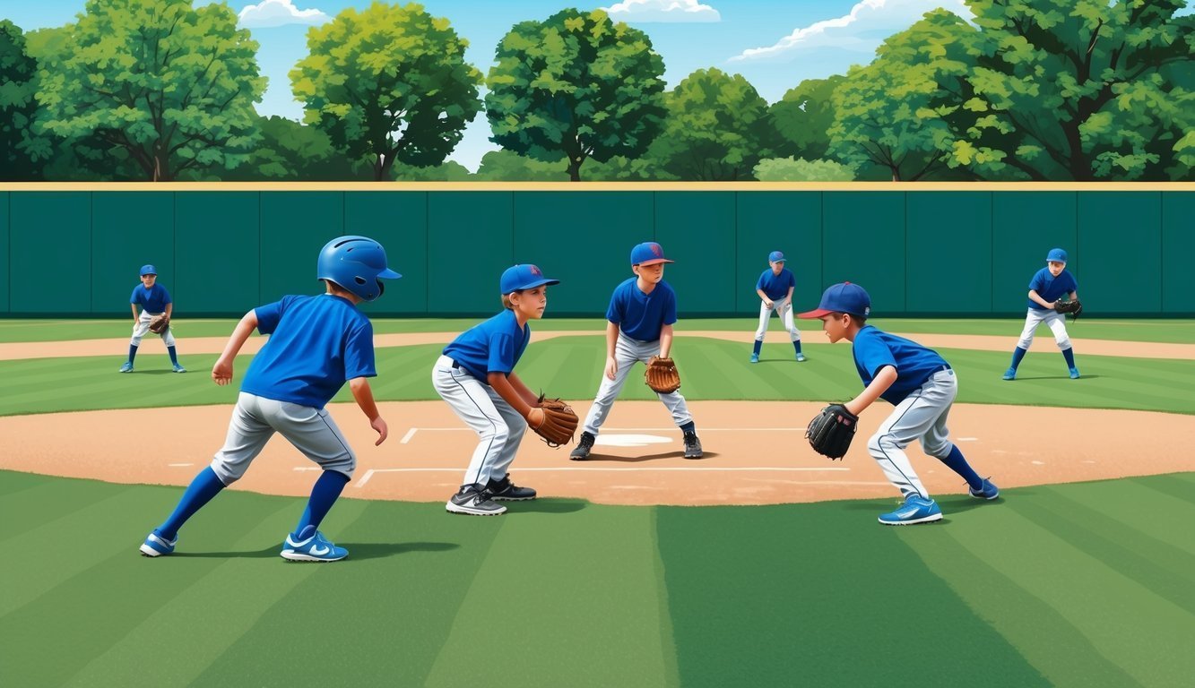 Youth baseball team on the field, ready to play