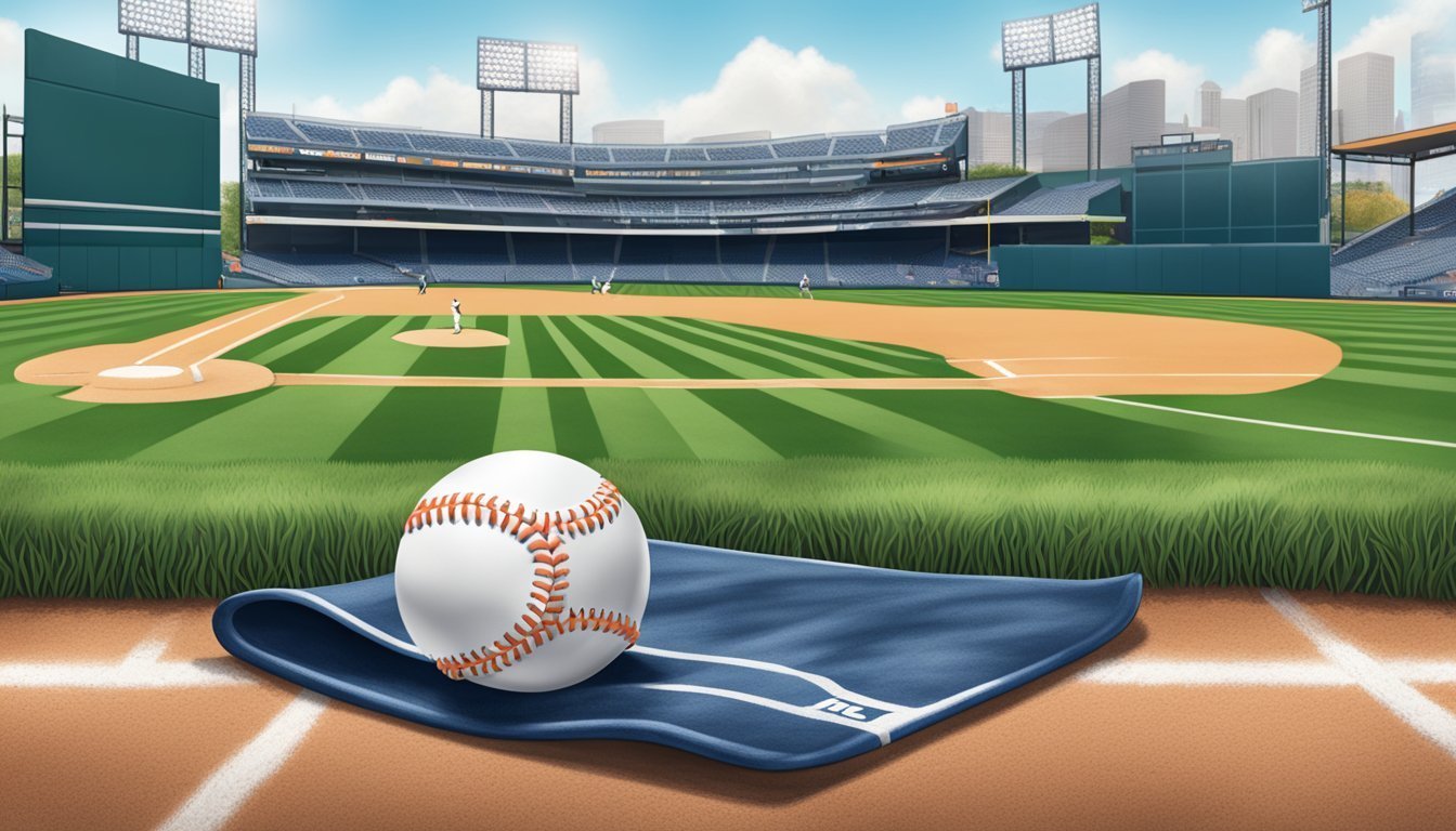 Baseball and baseball field with a ball on a blue mat